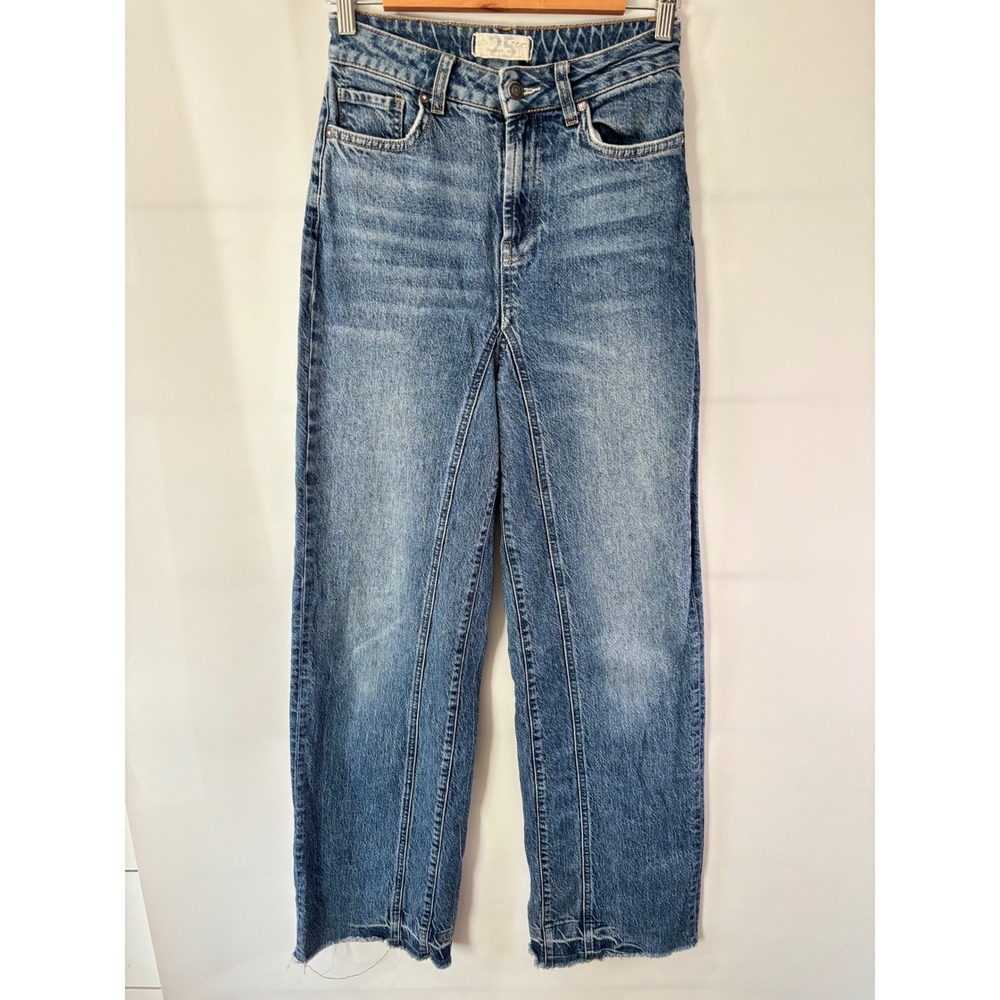 We The Free People Jeans Women 25 Blue Excellent Seamed Raw Hem Straight Leg